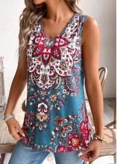 Multi Color Tribal Print Sleeveless V Neck Tank Top | thumb picture 