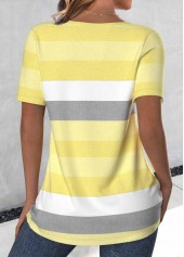Plus Size Light Yellow Button Striped T Shirt | thumb picture 