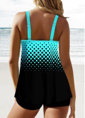Patchwork Ombre Cyan Double Straps Tankini Set | thumb picture 