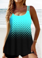 Patchwork Ombre Cyan Double Straps Tankini Set | thumb picture 