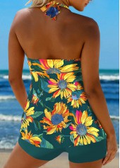 Criss Cross Floral Print Blackish Green Tankini Set | thumb picture 