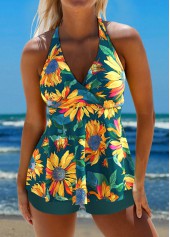 Criss Cross Floral Print Blackish Green Tankini Set | thumb picture 
