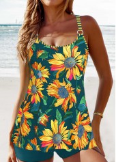 Circular Ring Floral Print Blackish Green Tankini Set | thumb picture 