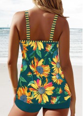 Circular Ring Floral Print Blackish Green Tankini Set | thumb picture 