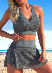 Criss Cross Dark Grey Patchwork Bikini Set