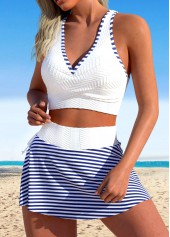 Contrast Binding Striped White Bikini Set | thumb picture 