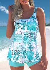Lightweight Tropical Plants Print Cyan Tankini Set | thumb picture 