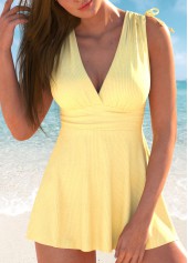 Ruched Drawstring Light Yellow Swimdress and Panty