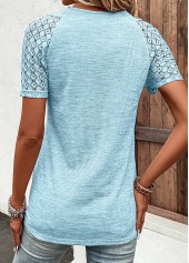 Light Blue Lace Short Sleeve V Neck T Shirt | thumb picture 