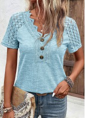 Light Blue Lace Short Sleeve V Neck T Shirt | thumb picture 