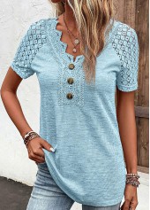 Light Blue Lace Short Sleeve V Neck T Shirt | thumb picture 