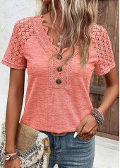 Orange Lace Short Sleeve V Neck T Shirt | thumb picture 