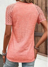 Orange Lace Short Sleeve V Neck T Shirt | thumb picture 