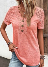 Orange Lace Short Sleeve V Neck T Shirt | thumb picture 