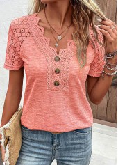 Orange Lace Short Sleeve V Neck T Shirt | thumb picture 