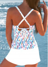 Criss Cross Geometric Print White Tankini Set | thumb picture 