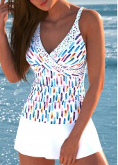 Criss Cross Geometric Print White Tankini Set | thumb picture 