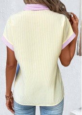 Light Yellow Patchwork Multi Stripe Print Short Sleeve Blouse | thumb picture 