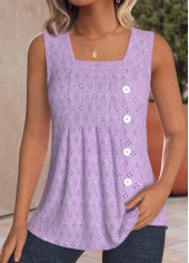 Purple Textured Fabric Sleeveless Square Neck Tank Top