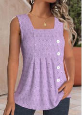 Purple Textured Fabric Sleeveless Square Neck Tank Top | thumb picture 