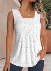 White Textured Fabric Sleeveless Square Neck Tank Top | thumb picture 