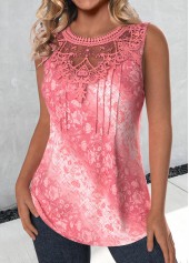 Pink Lace Tribal Print Sleeveless Round Neck Tank Top | thumb picture 