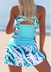 Cut Out Tropical Plants Print Cyan Tankini Set | thumb picture 