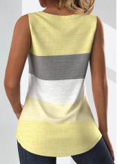 Light Yellow Button Striped Sleeveless Square Neck Tank Top | thumb picture 