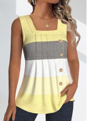 Light Yellow Button Striped Sleeveless Square Neck Tank Top | thumb picture 