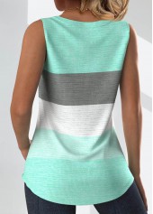 Mint Green Button Striped Sleeveless Square Neck Tank Top | thumb picture 