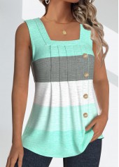 Mint Green Button Striped Sleeveless Square Neck Tank Top | thumb picture 