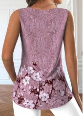 Dark Reddish Purple Button Floral Print Sleeveless Tank Top | thumb picture 