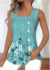 Mint Green Button Floral Print Sleeveless Tank Top | thumb picture 