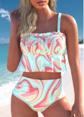 Ruffle Multi Color High Waisted Bikini Set