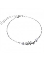 Round Pearl Design Silvery White Alloy Anklet | thumb picture 