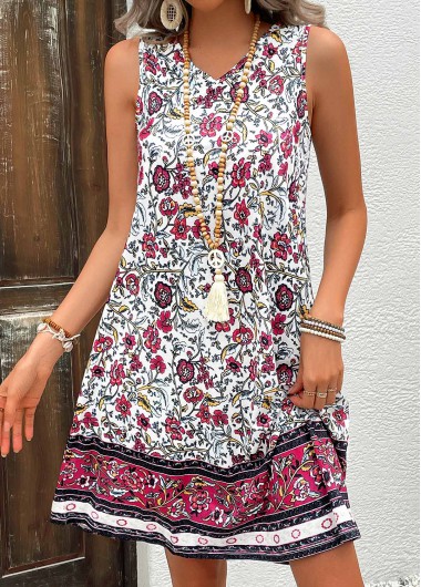 women clothes image of Hot Pink Breathable Floral Print A Line Sleeveless Dress