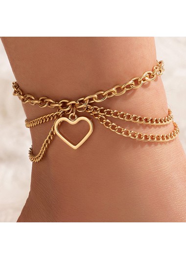 women clothes image of Gold Heart Alloy Detail Multi-layer Anklet
