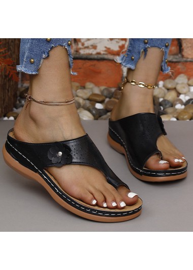 women clothes image of Black Open Toe Falt Flip Flops