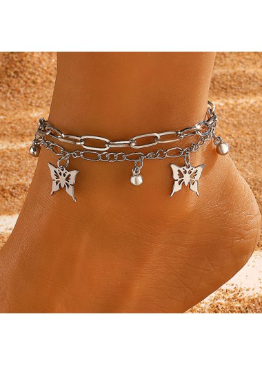 women clothes image of Silvery White Butterfly Alloy Layered Chain Anklet