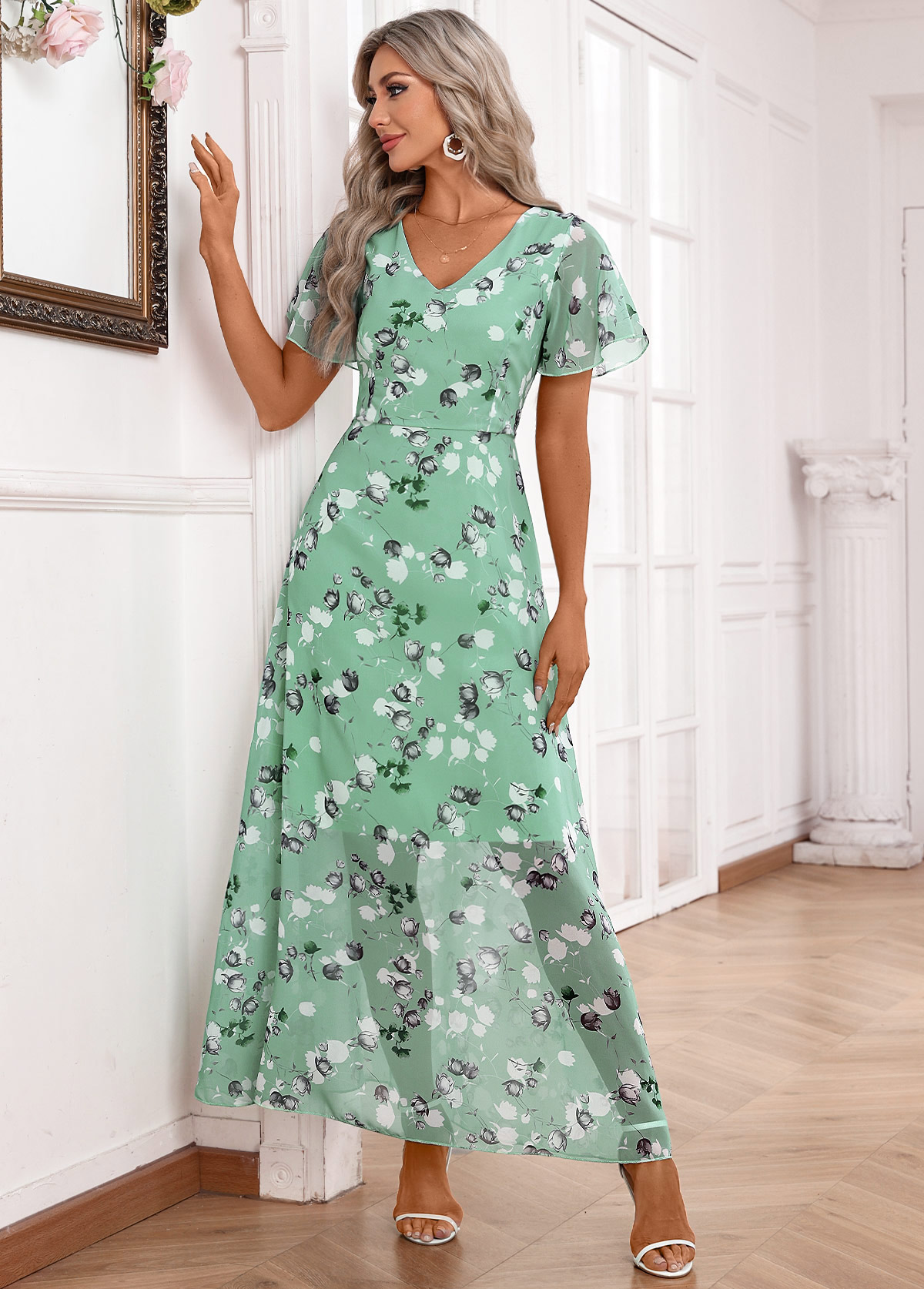 Light Green Zipper Floral Print Maxi Short Sleeve Dress-an amazing $38.98- Dresses for Women 349028 |Modlily Light Green Zipper Floral Print Maxi Short Sleeve Dress-an amazing $38.98- Dresses for Women 349028 |Modlily