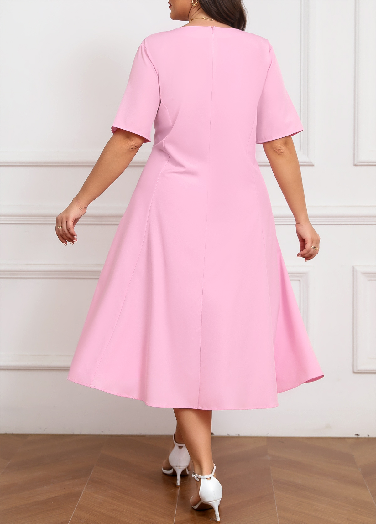 Pink Two Piece Plus Size Dress and Cardigan