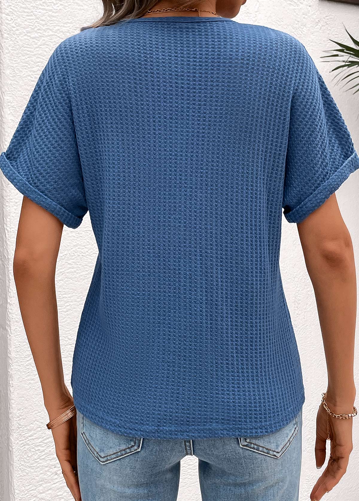 Denim Blue Scalloped Hem Short Sleeve T Shirt