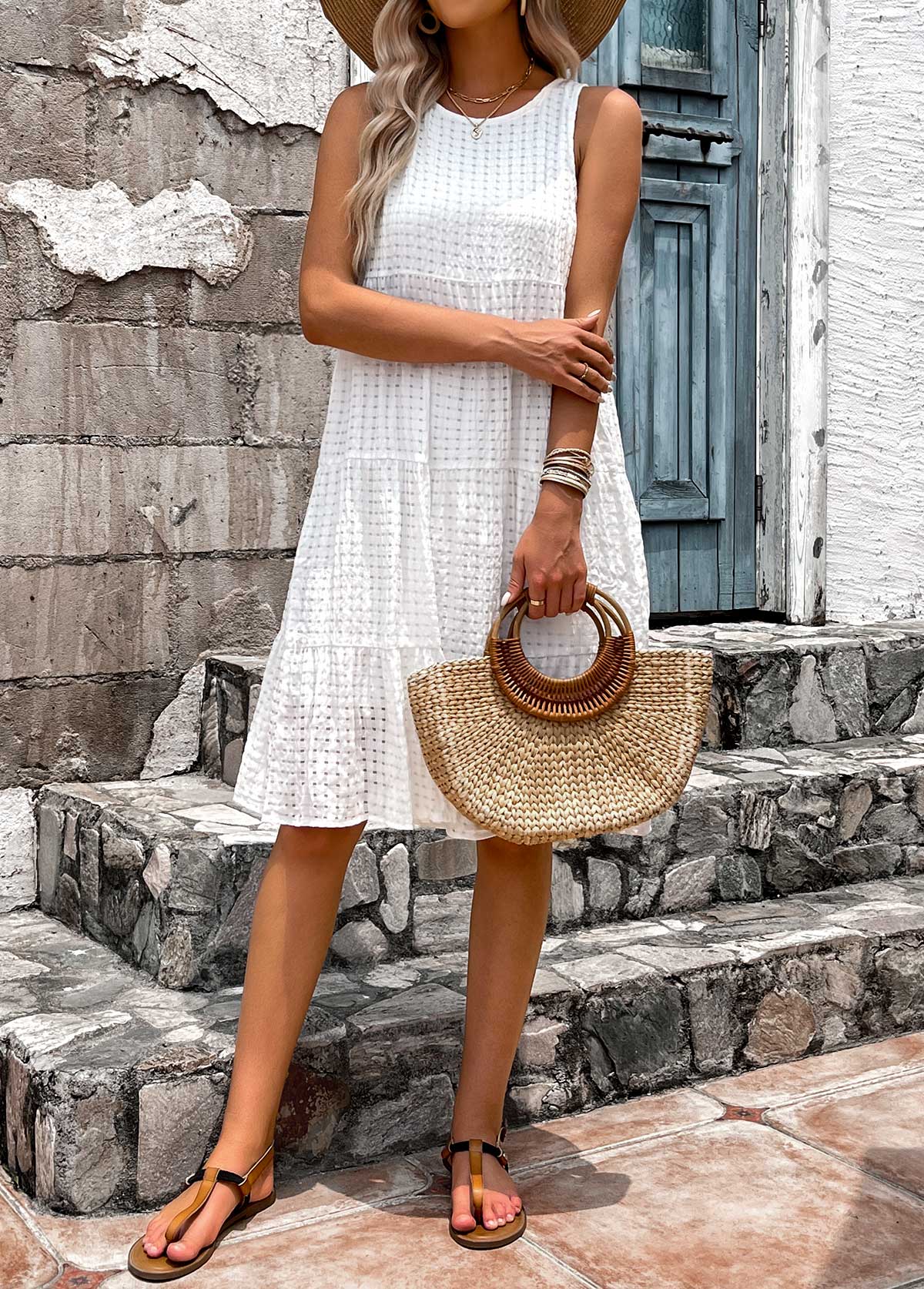 White Breathable Sleeveless Round Neck Dress | picture 