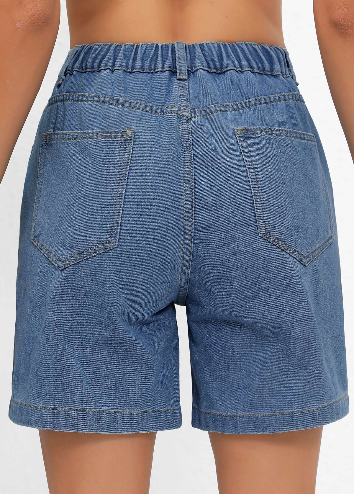 Denim Blue Double Side Pockets Button Fly Shorts