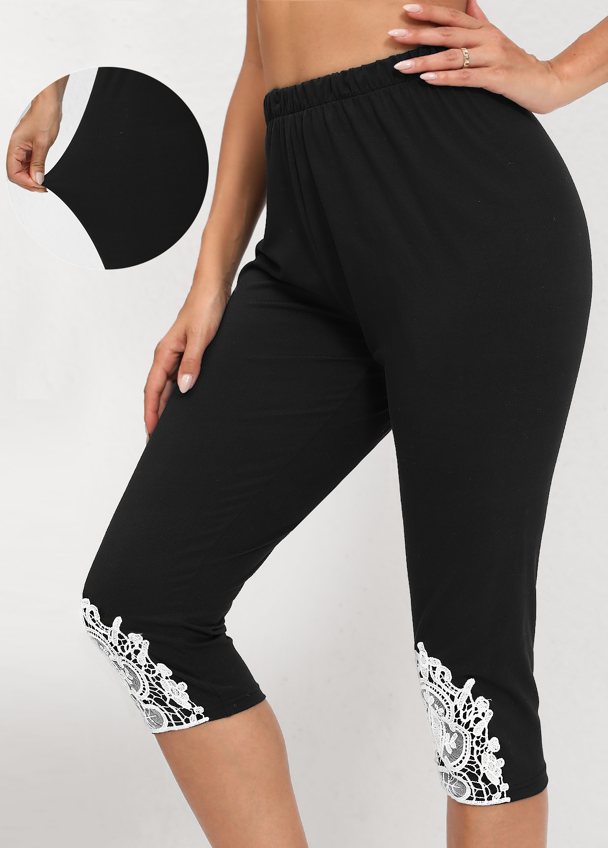 Black Tribal Print High Waisted Capri Elastic Waist Leggings | picture 