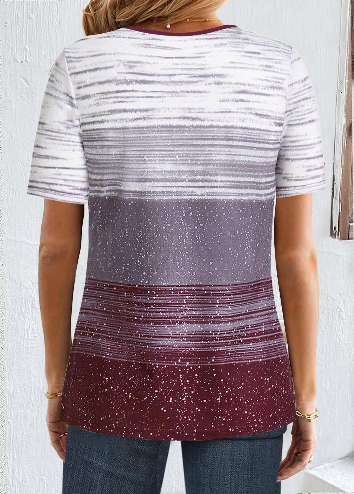 Multi Color Button Striped Short Sleeve T Shirt | picture 