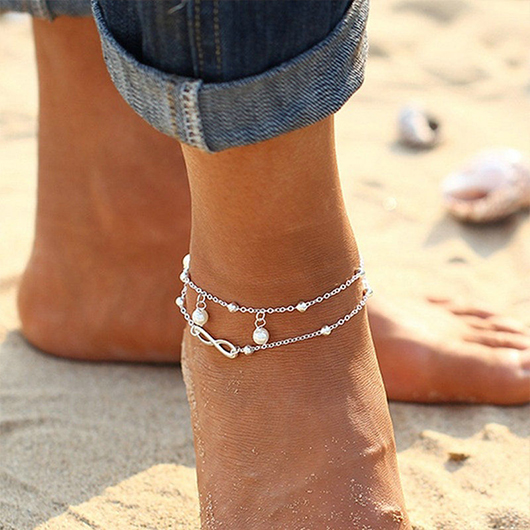 Silvery White Pearl Layered Alloy Anklet