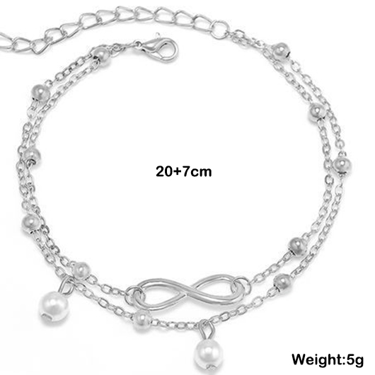 Silvery White Pearl Layered Alloy Anklet