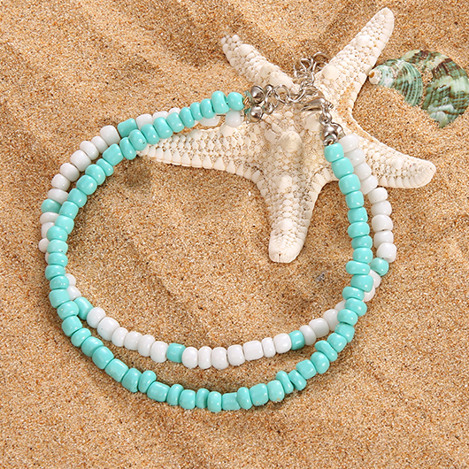 Mint Green Polyresin Beaded Layered Anklet | picture 