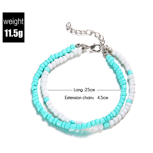 Mint Green Polyresin Beaded Layered Anklet | picture 